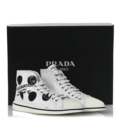 Prada Canvas Polka Dot Point Toe High Top Sneakers 37 White Black 11 of 11