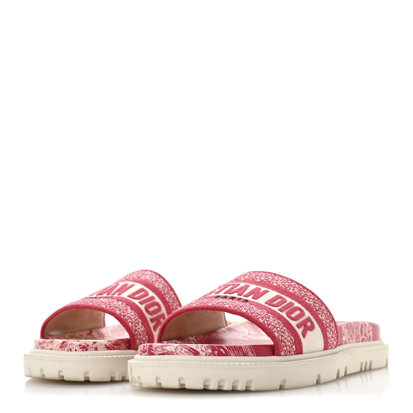 Canvas Toile de Jouy Embroidered Dway 10mm Slide Sandals 36.5 Off White Raspberry