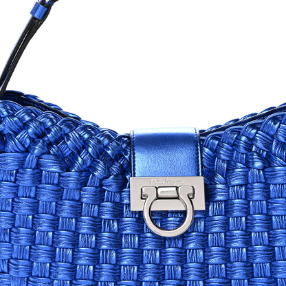 Salvatore Ferragamo Metallic Woven Calfskin Trifolio Shoulder Bag Bluette 8 of 10
