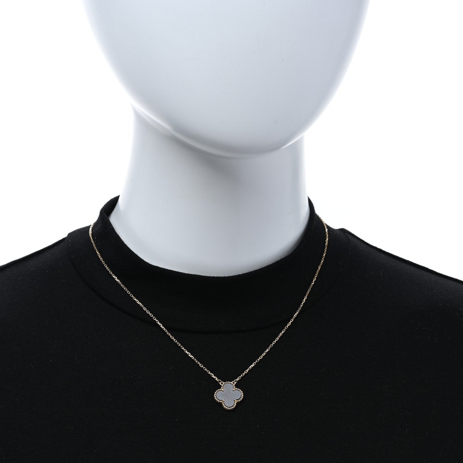Van Cleef & Arpels 18K Yellow Gold Black Onyx Vintage Alhambra Pendant Necklace 2 of 4