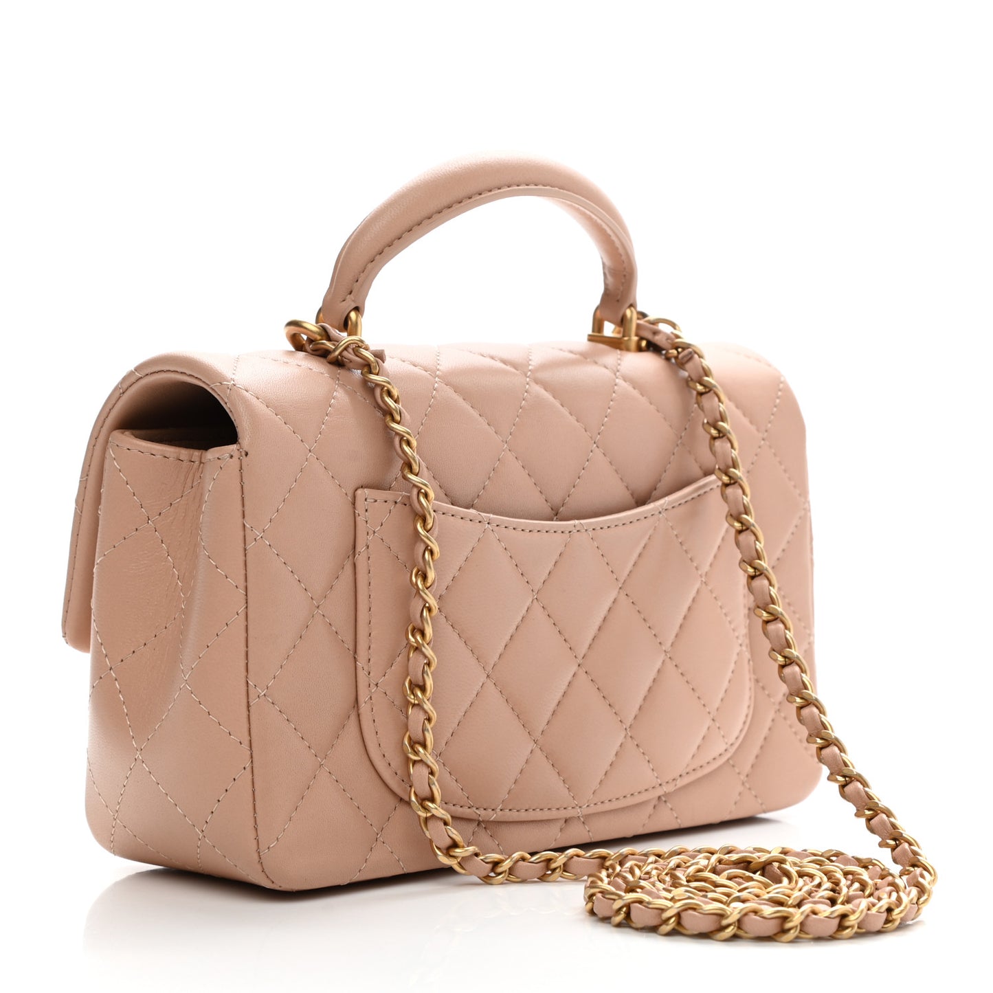 Lambskin Quilted Mini Top Handle Rectangular Flap Beige