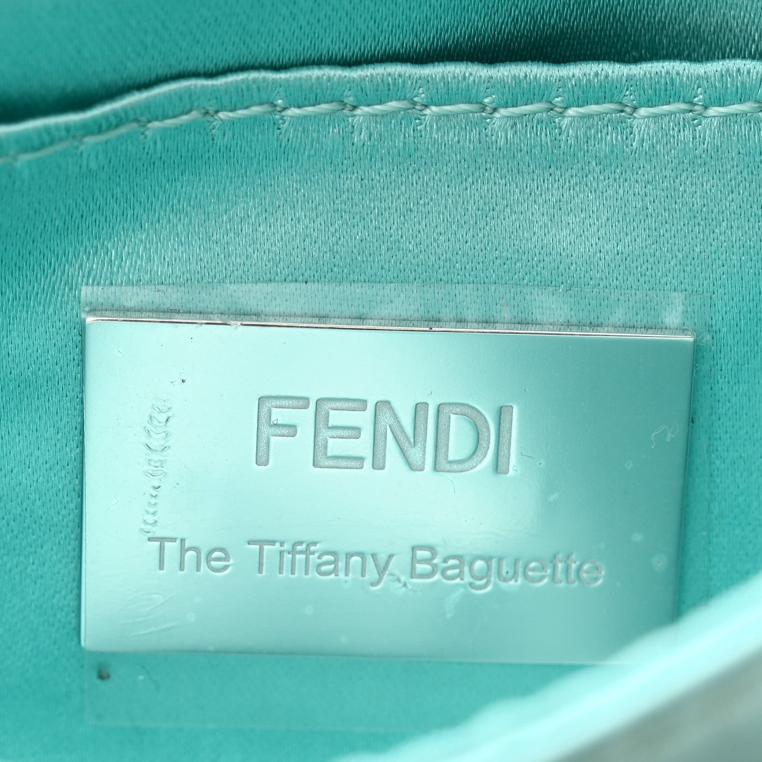 Fendi X TIFFANY Satin Silk Sterling Silver Nano Maxi Buckle Baguette Tiffany Blue 5 of 10