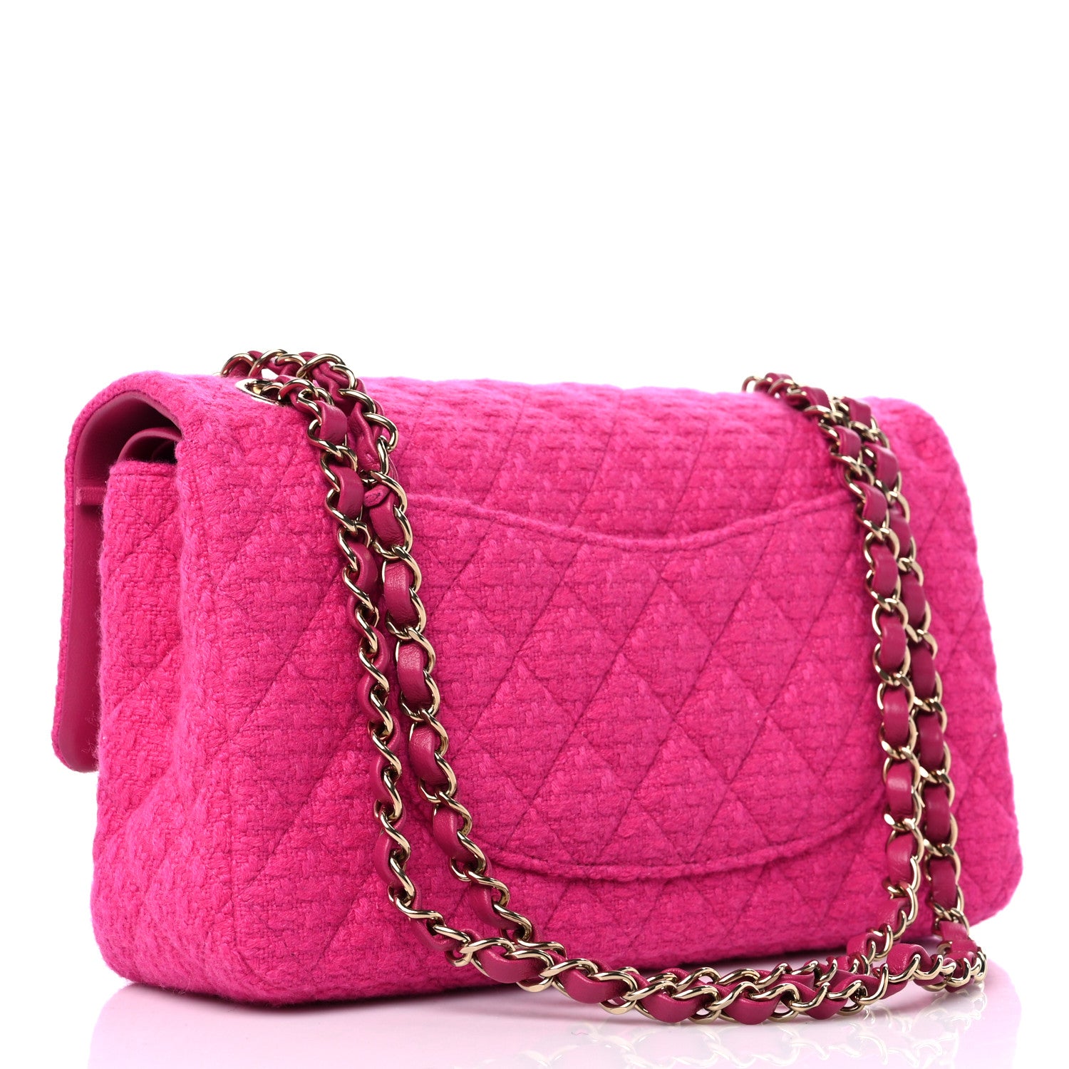 Chanel Tweed Quilted Medium Double Flap Fuchsia 3 of 10