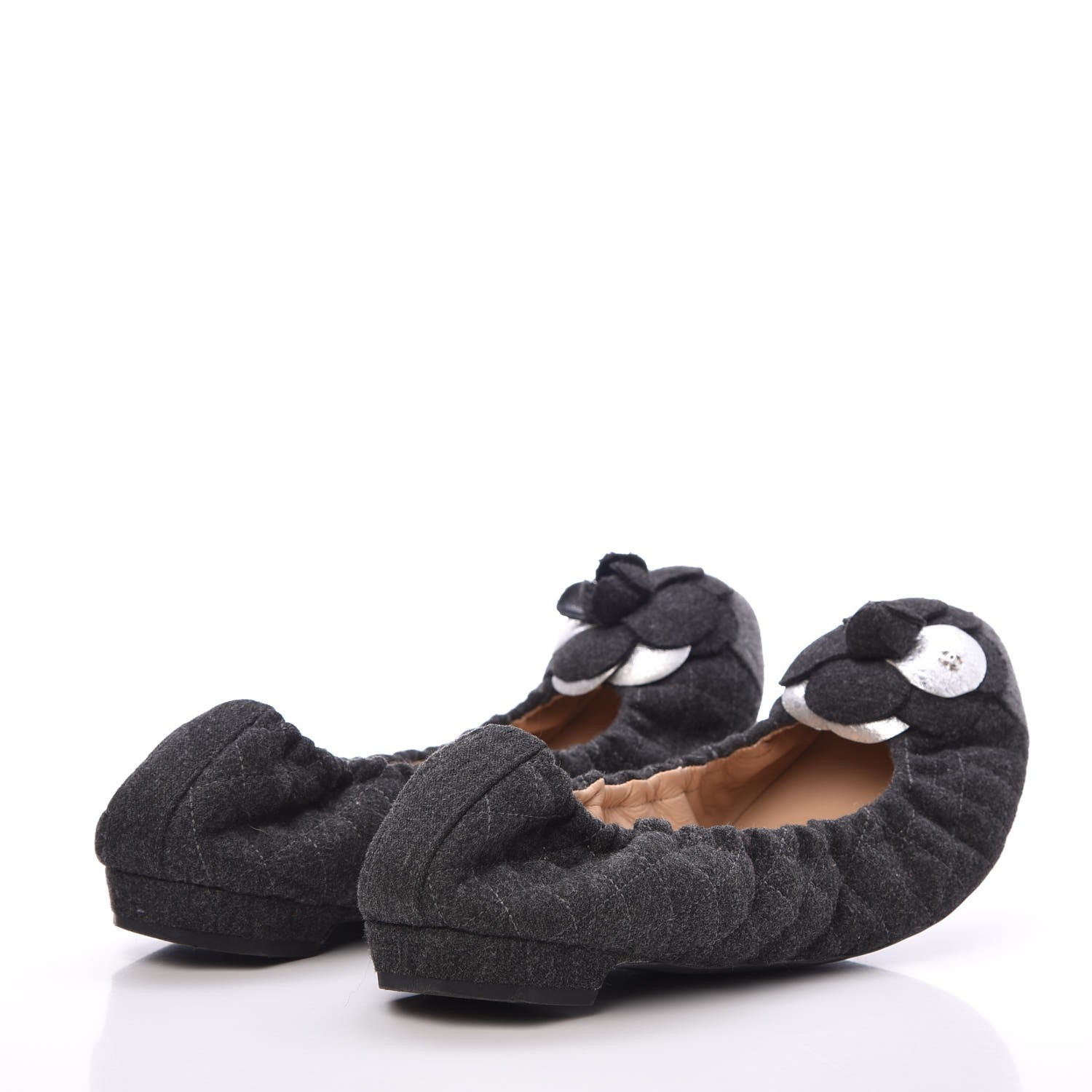 Chanel Tweed Quilted Camellia Cap Toe Ballerina Flats 40.5 Grey 4 of 10