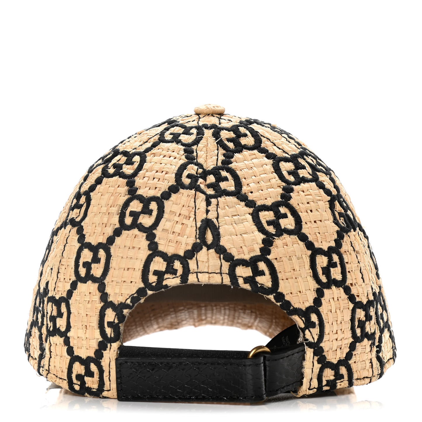 Raffia GG Monogram Elaphe Embroidered Aisha Baseball Hat M Ivory Black