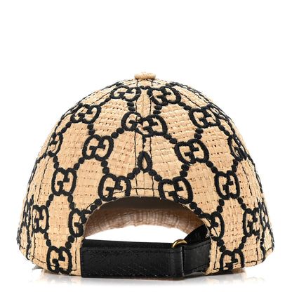 Gucci Raffia GG Monogram Elaphe Embroidered Aisha Baseball Hat M Ivory Black 2 of 6