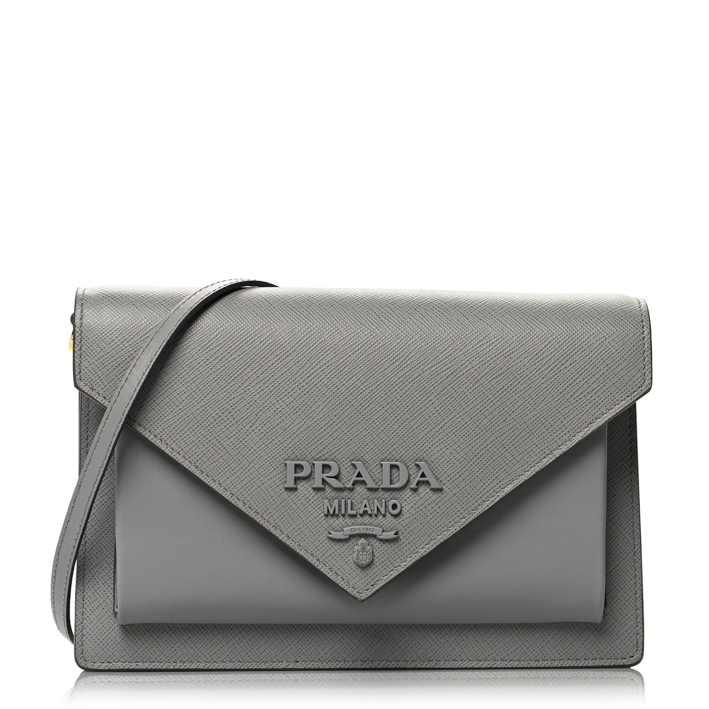 Saffiano Calfskin Monochrome Envelope Crossbody Grey