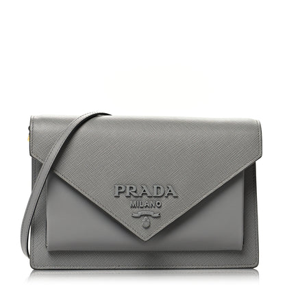 Prada Saffiano Calfskin Monochrome Envelope Crossbody Grey 1 of 9