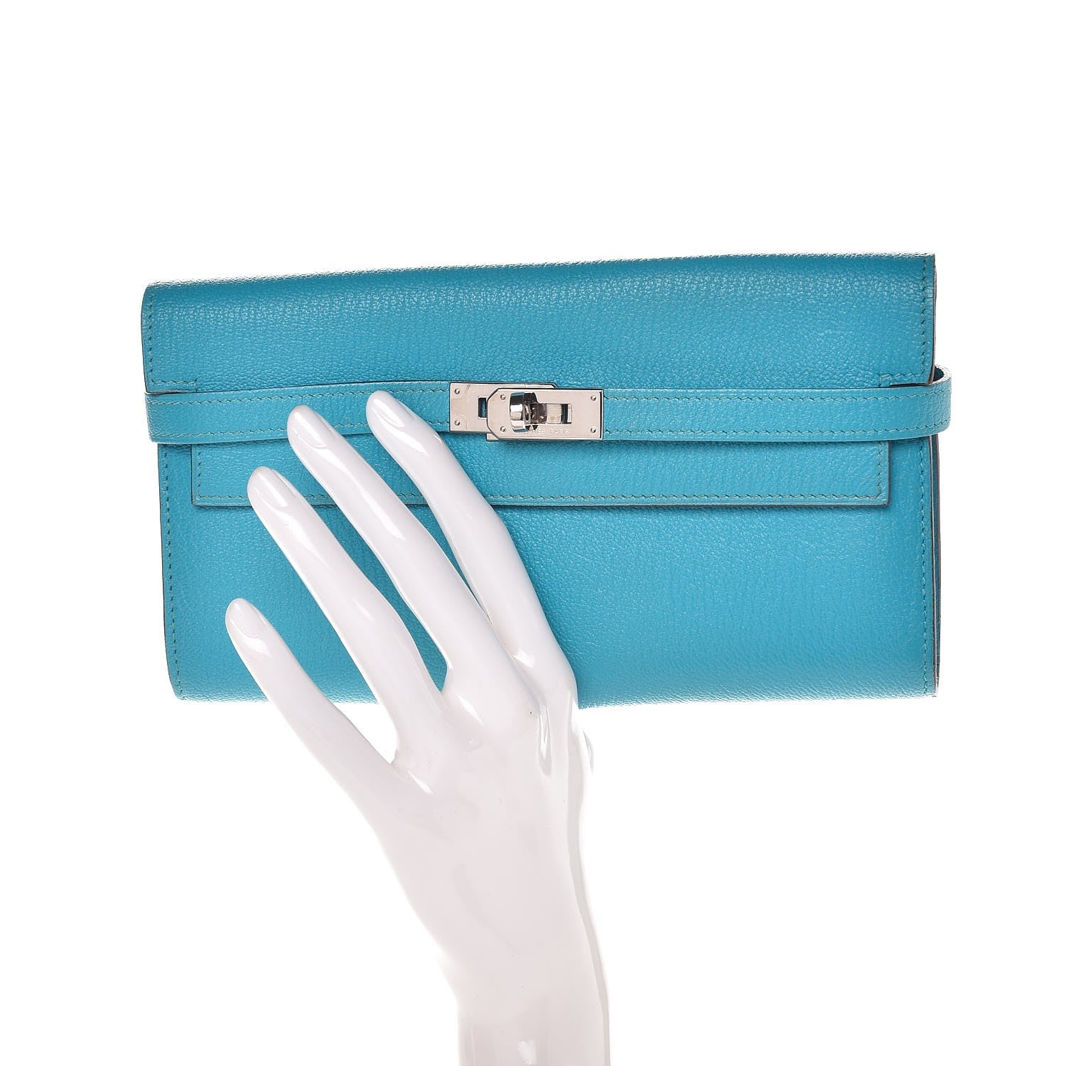 Hermes Chevre Mysore Kelly Longue Wallet Bleu Azteque 2 of 12
