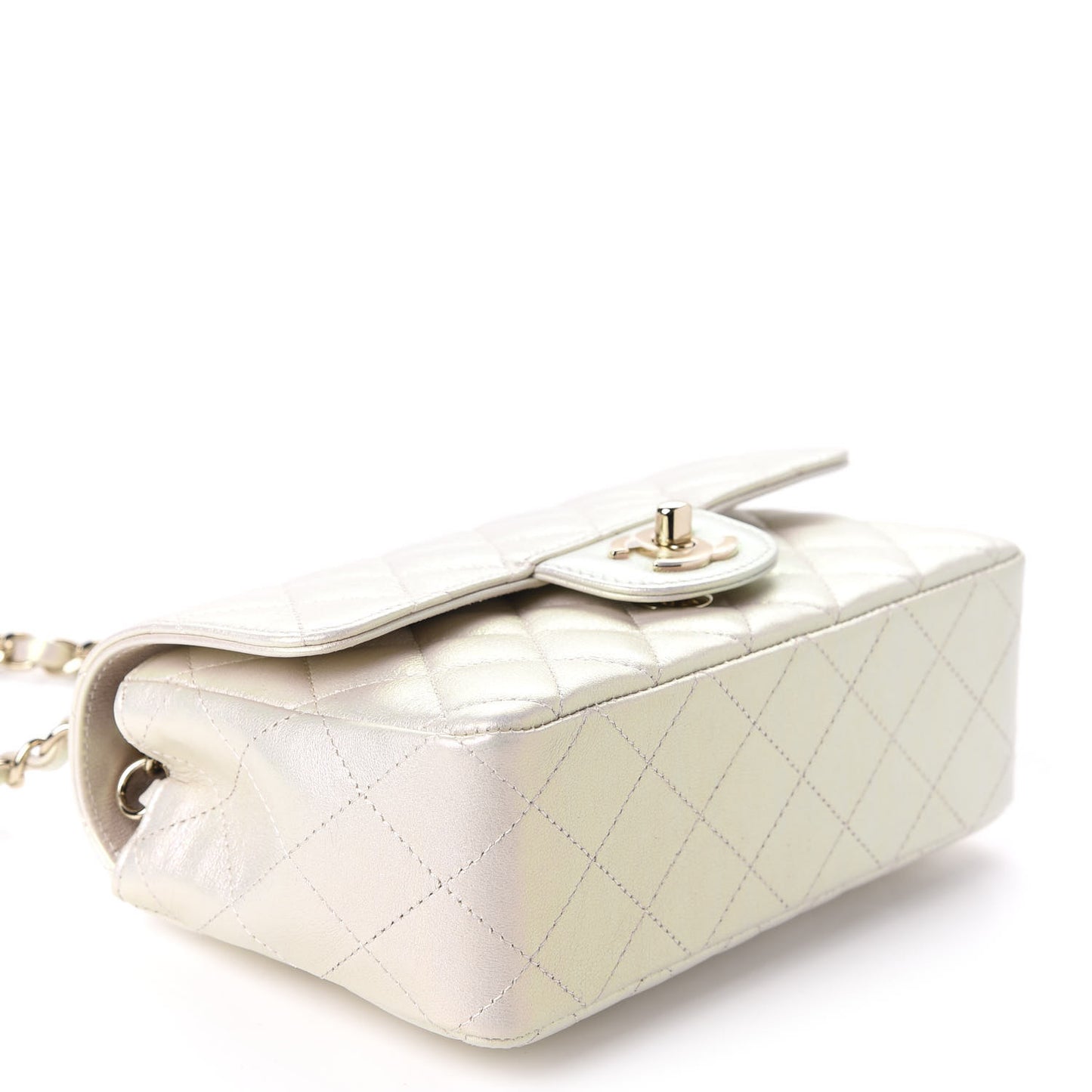 Iridescent Lambskin Quilted Mini Rectangular Flap Ivory