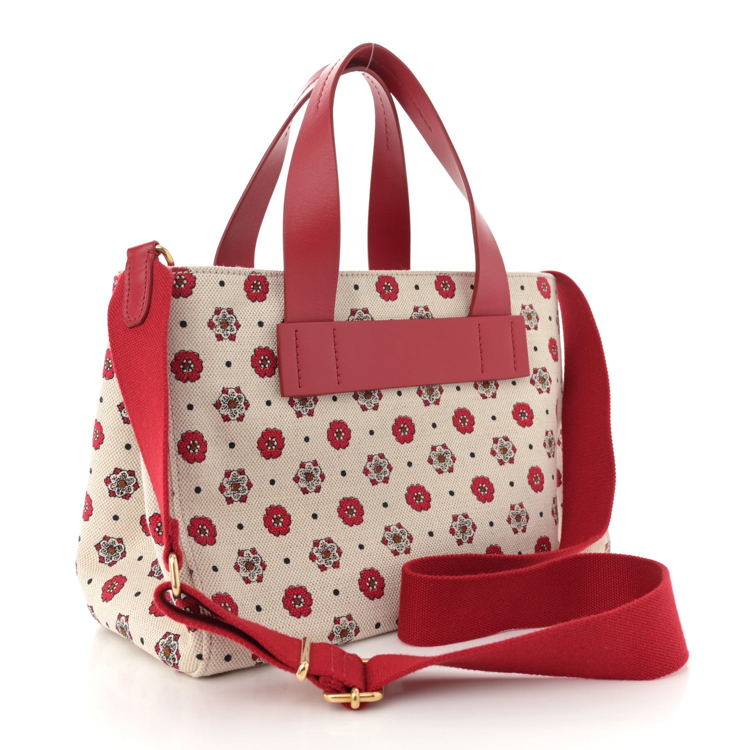 Miu Miu Jacquard Flower Print Tote Red Multicolor 3 of 10