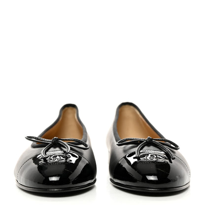 Chanel Lambskin Patent CC Cap Toe Ballerina Flats 39 Black 2 of 9