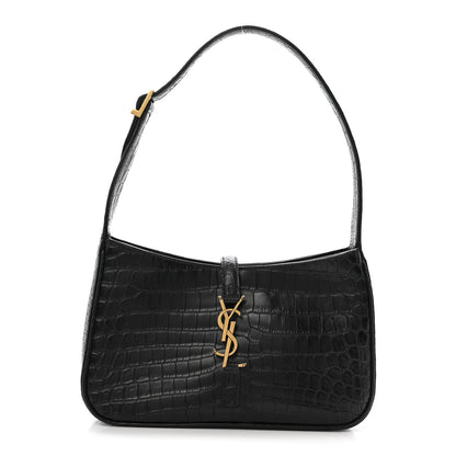 Saint Laurent Calfskin Crocodile Embossed Le 5 A 7 Hobo Black 1 of 11