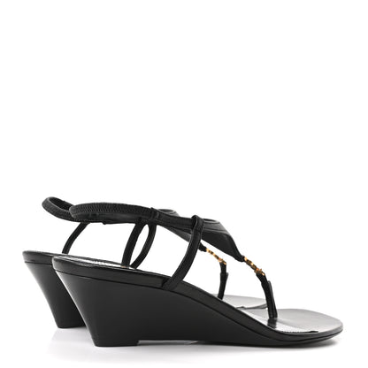 Saint Laurent Nappa Cassandra Monogram Bridget 40 Wedge Sandals 37.5 Black 10 of 18