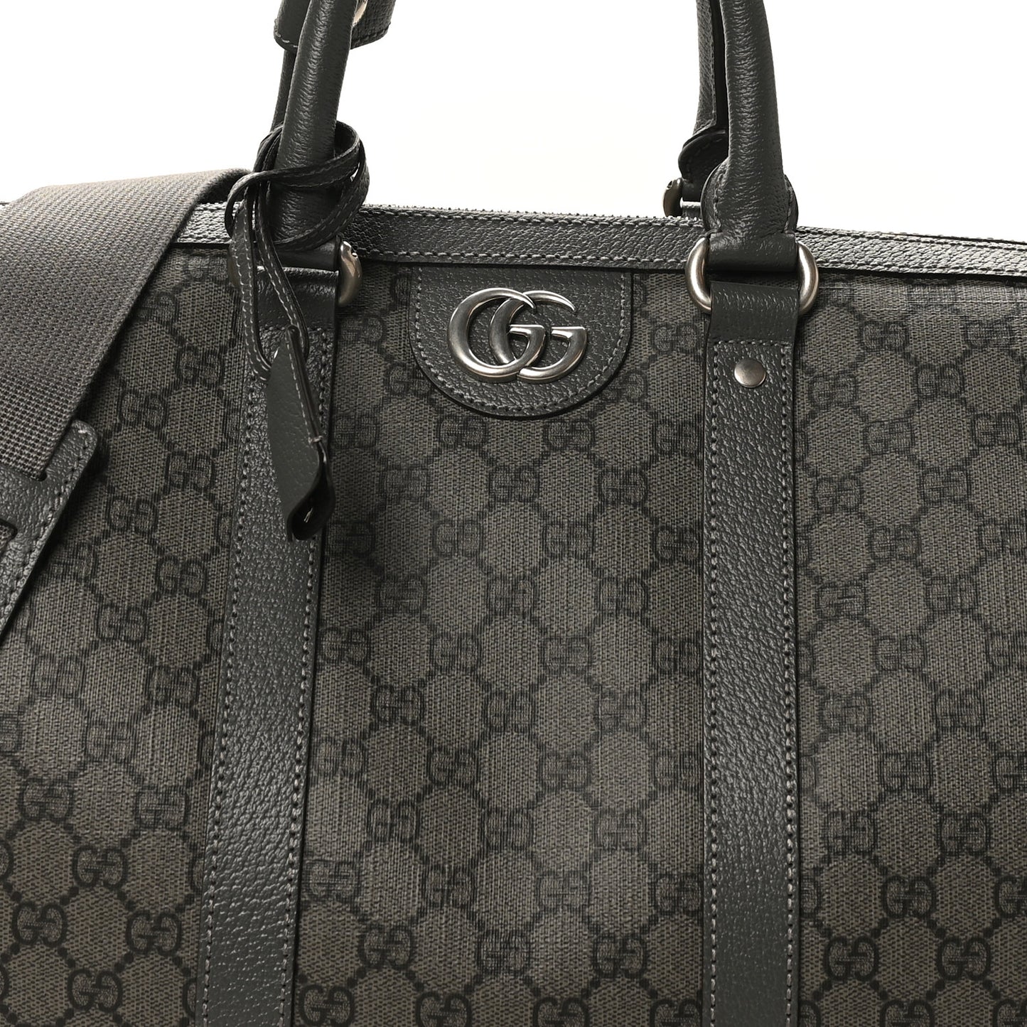 GG Supreme Monogram Textured Dollar Calfskin Medium Savoy Duffle Bag Grey Black Graphite Grey