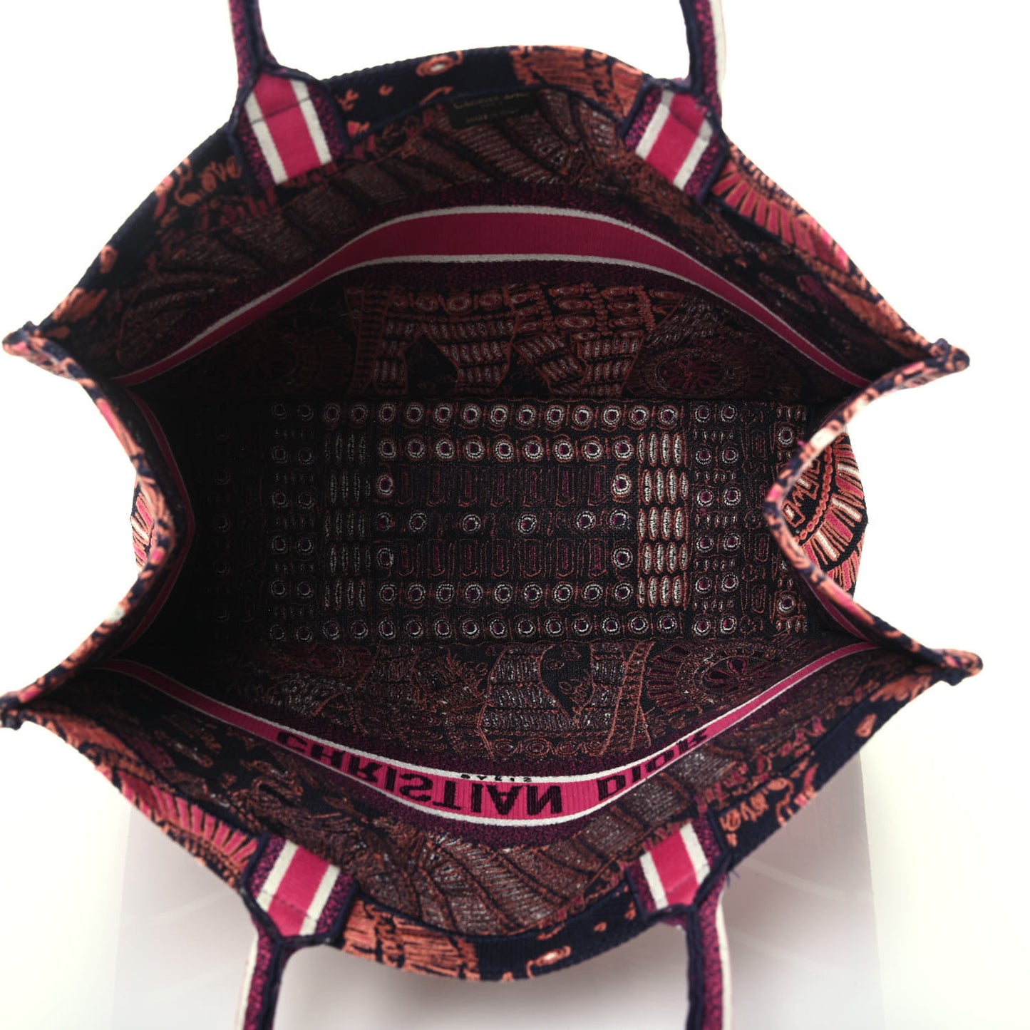 Canvas Embroidered Dior Animals Tiger Book Tote Deep Blue Fuchsia