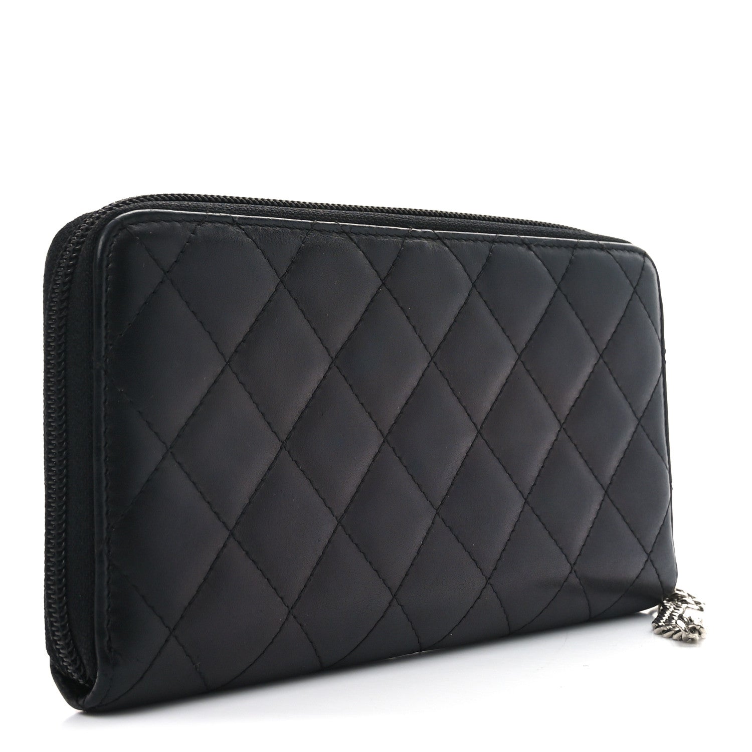 Chanel Calfskin Quilted Cambon Large Gusset Zip Around Wallet Black Silver 3 of 7