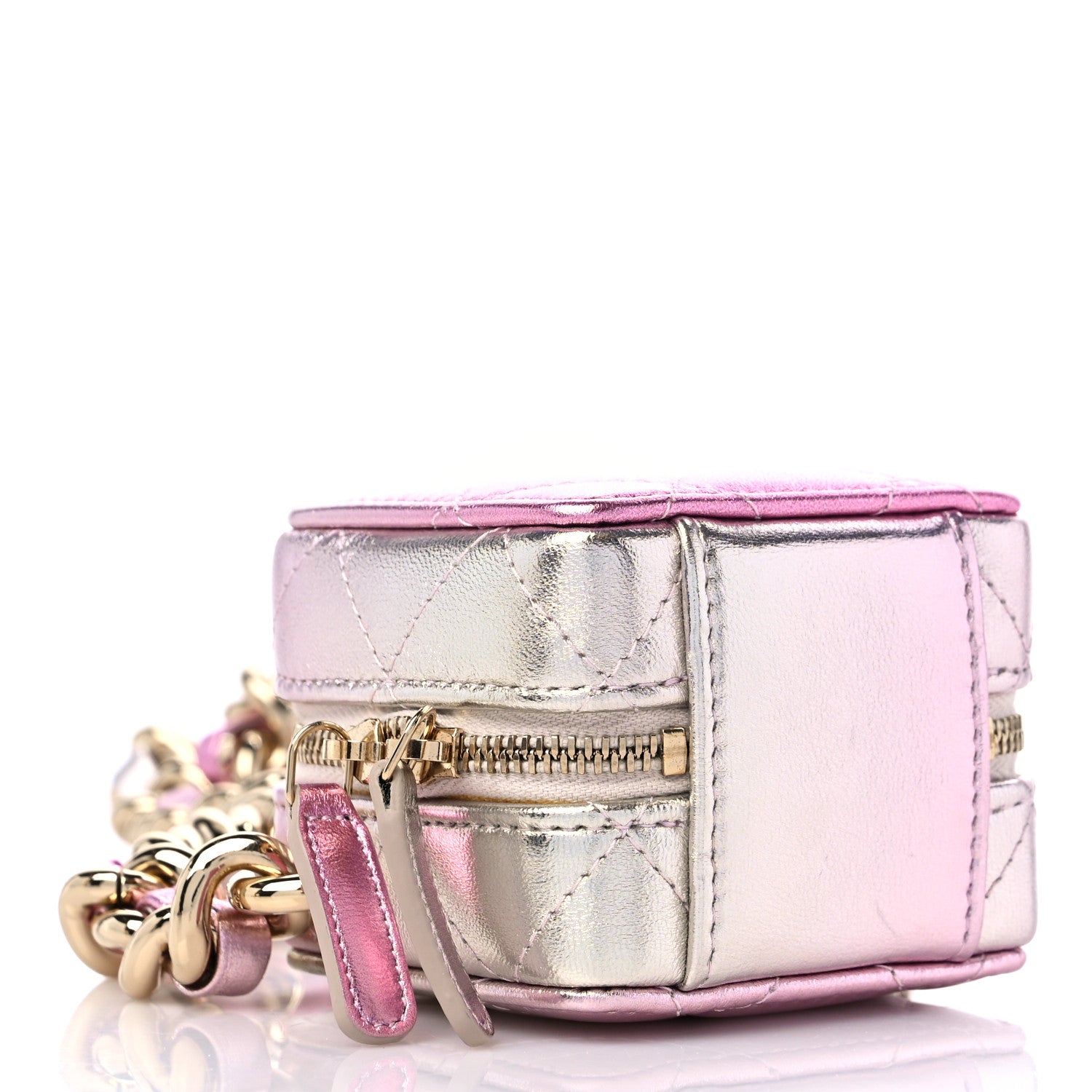 Chanel Gradient Metallic Lambskin Quilted Like A Wallet Clutch With Chain Gold Pink 3 of 9