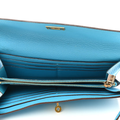 Hermes Chevre Mysore Kelly Longue Wallet Bleu Azteque 5 of 7