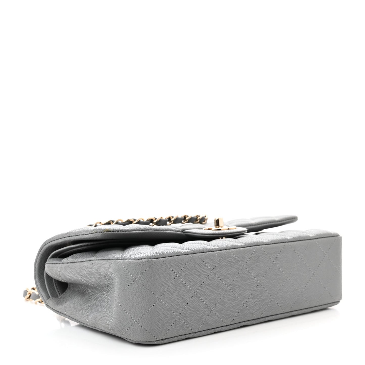 Caviar Quilted Medium Double Flap Grey