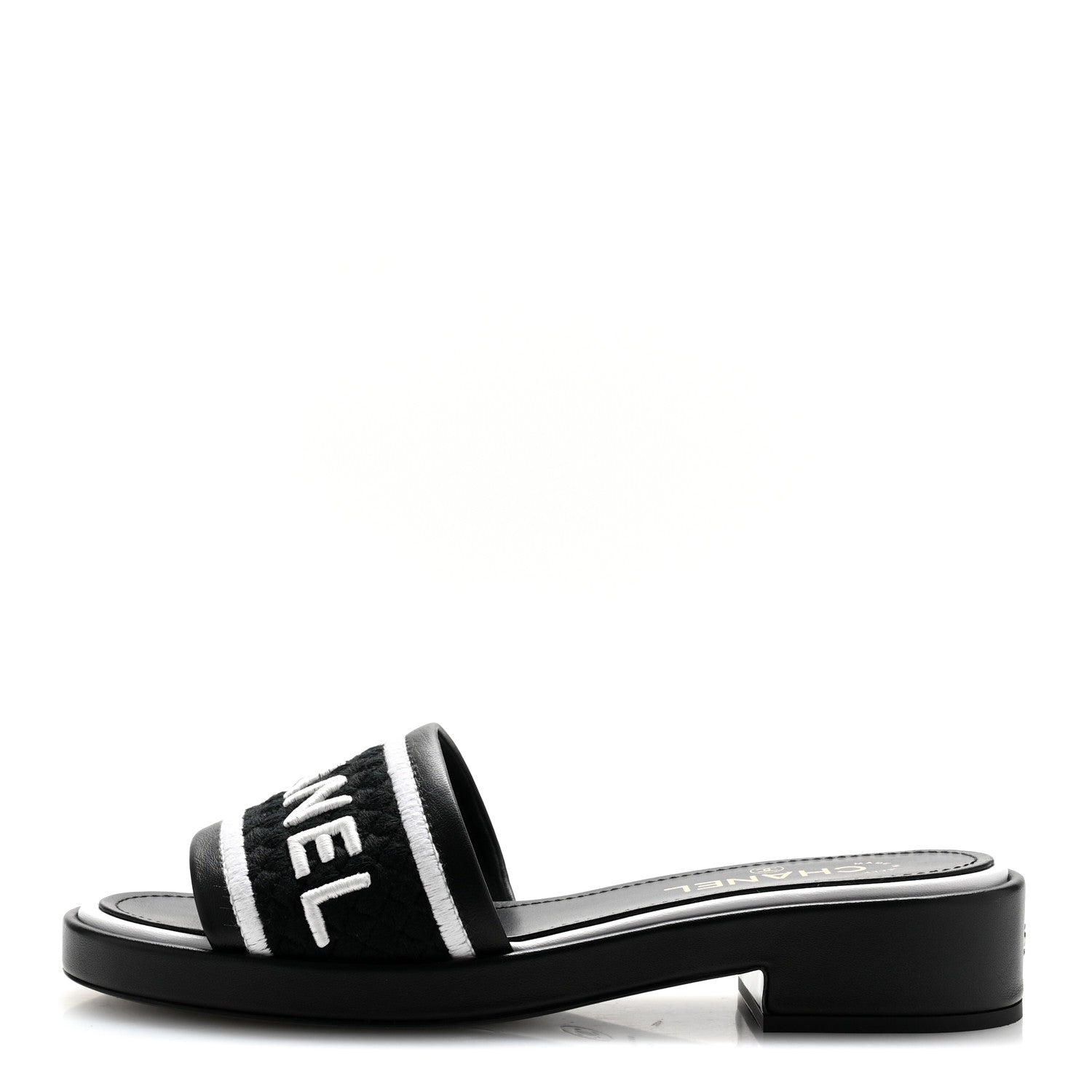 Chanel Lambskin Embroidered CC Mule Sandal 39.5 Black White 1 of 10