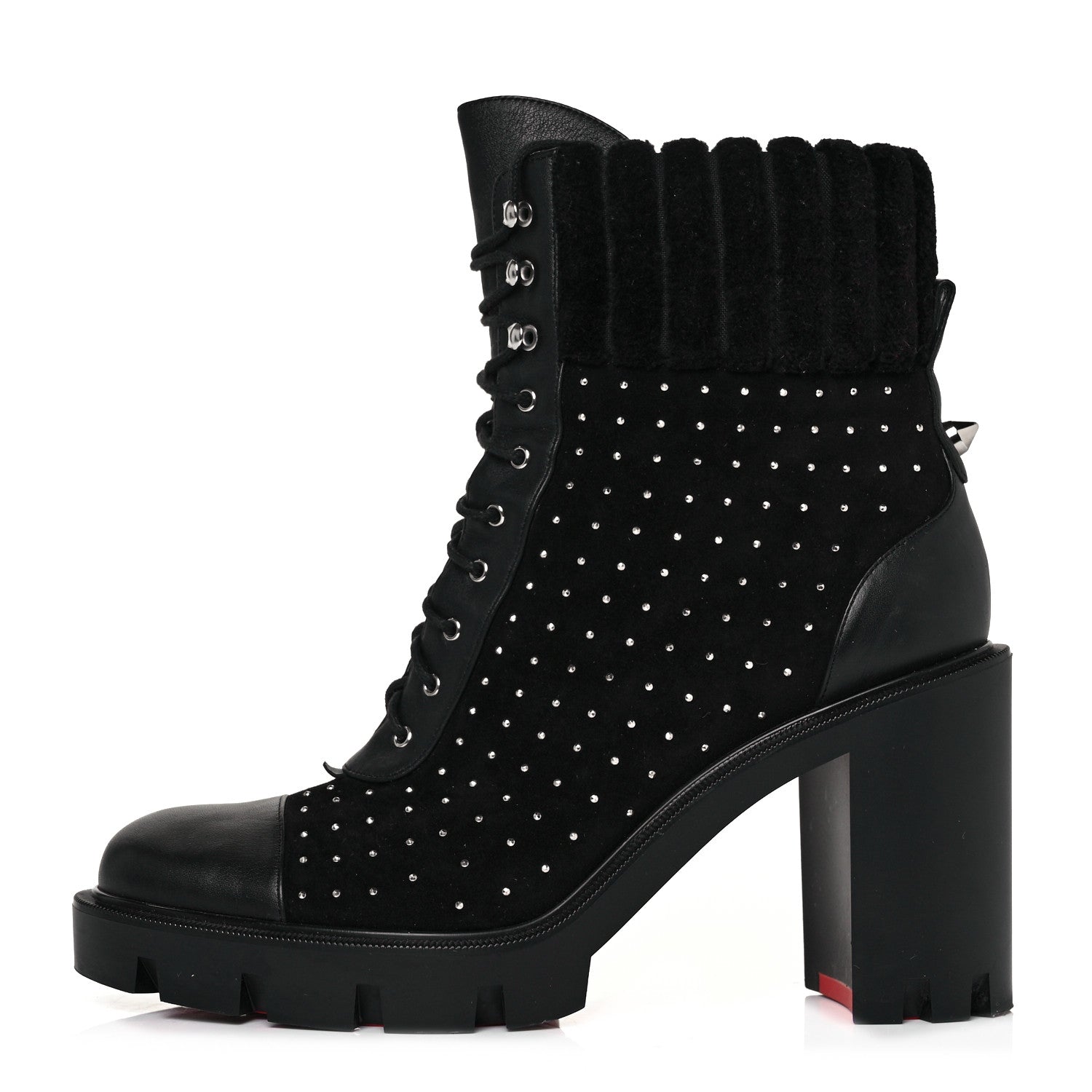 Christian Louboutin Calfskin Studded Dakita Lug 70 Boots 38 Black 1 of 7