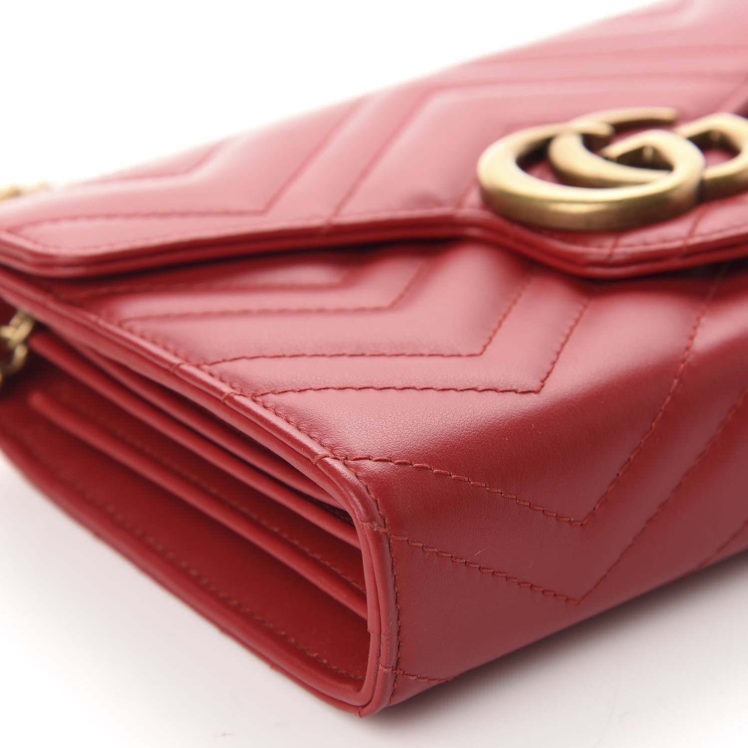Gucci Calfskin Matelasse GG Marmont Chain Wallet Hibiscus Red 6 of 10