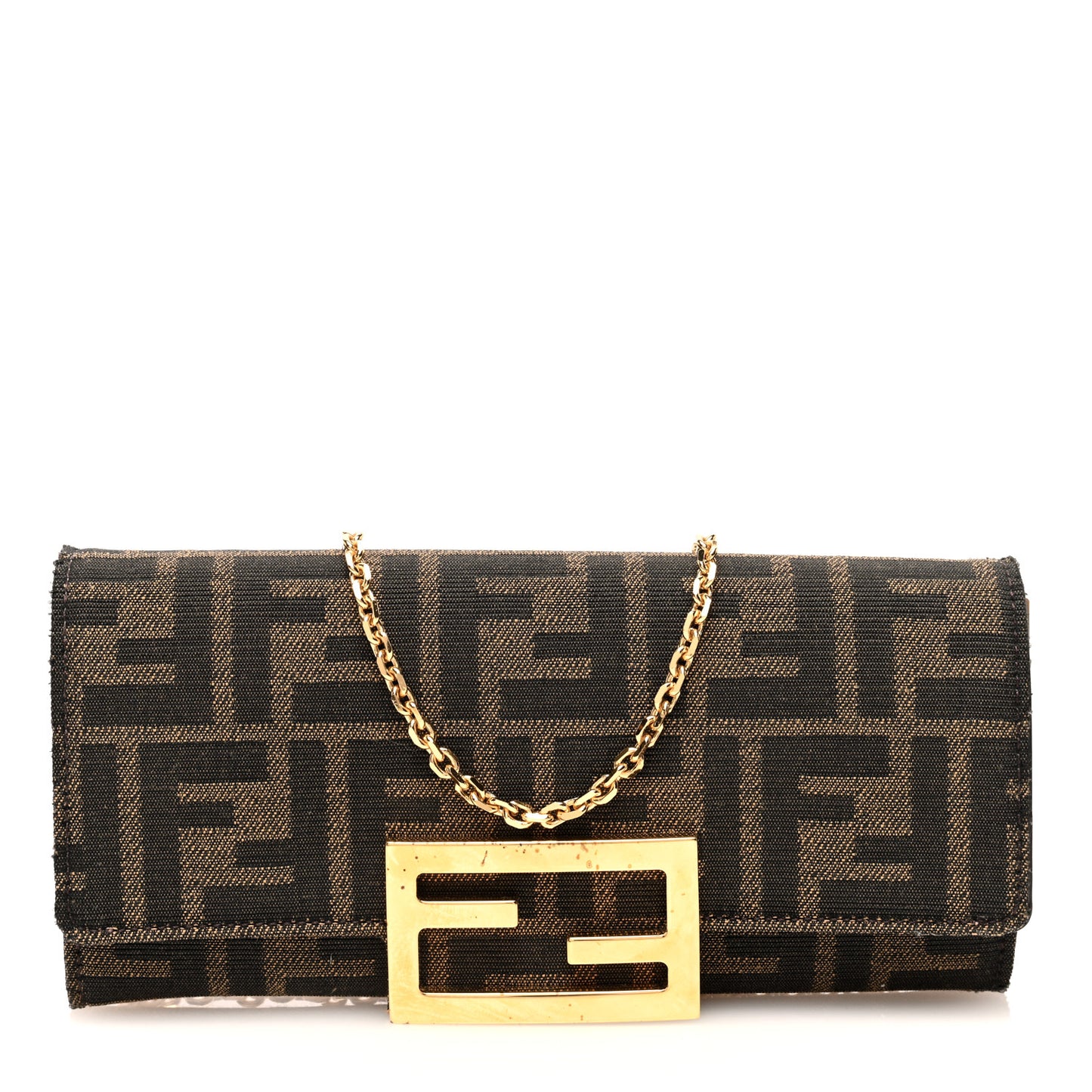 Fabric Jacquard FF 1974 Continental Wallet On Chain Tobacco Moro
