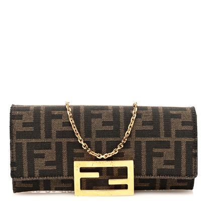 Fendi Fabric Jacquard FF 1974 Continental Wallet On Chain Tobacco Moro 1 of 10