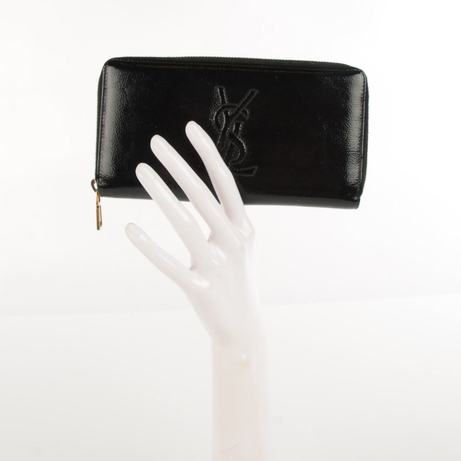 Saint Laurent Textured Patent Monogram Belle De Jour Zip Around Wallet Black 2 of 9