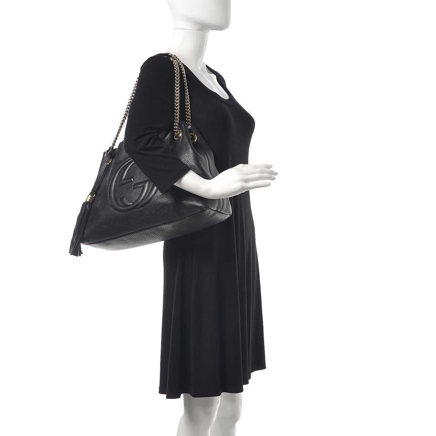 Pebbled Calfskin Medium Soho Chain Shoulder Bag Black