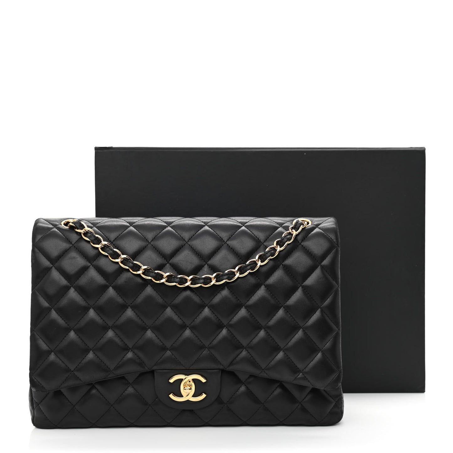 Lambskin Quilted Maxi Double Flap Black