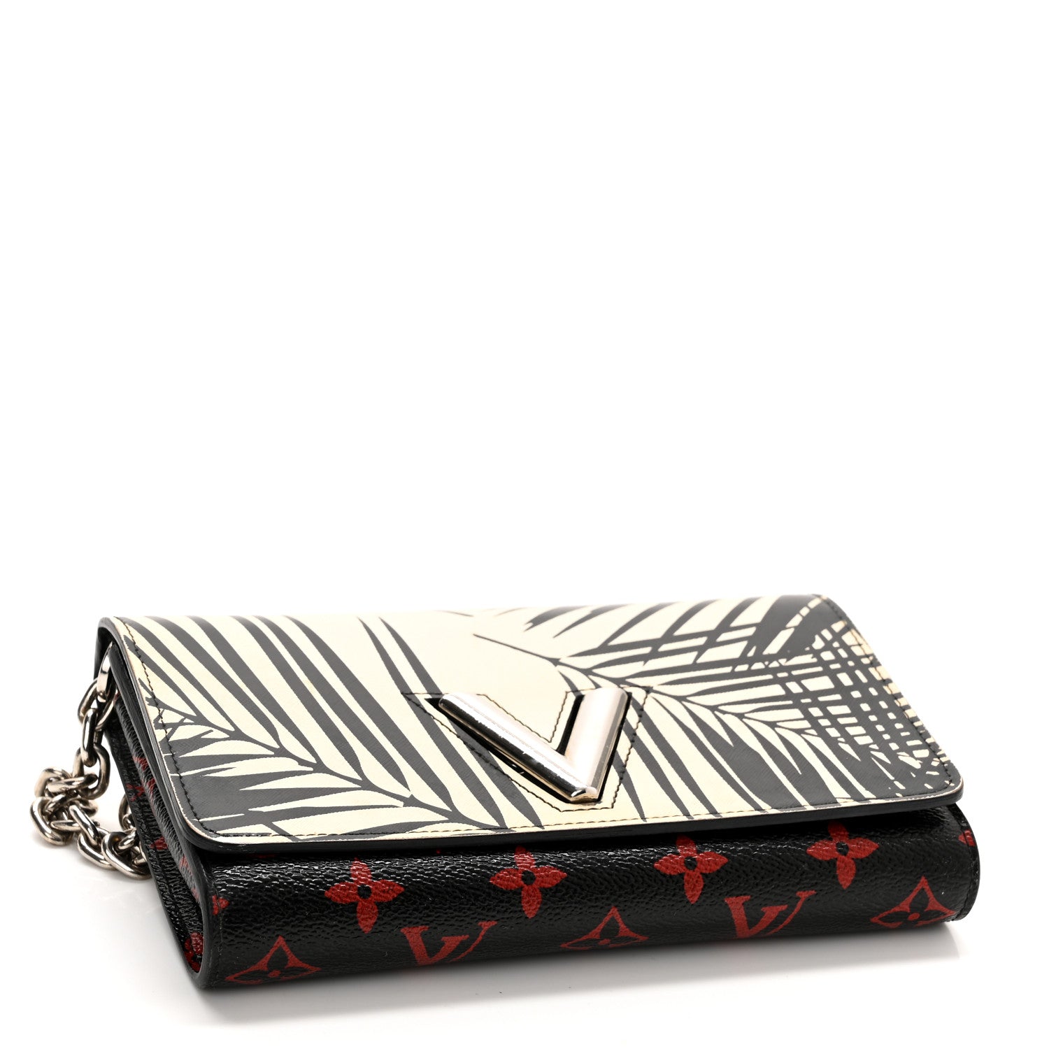 Louis Vuitton Monogram Palm Twist Chain Wallet Black White 4 of 9