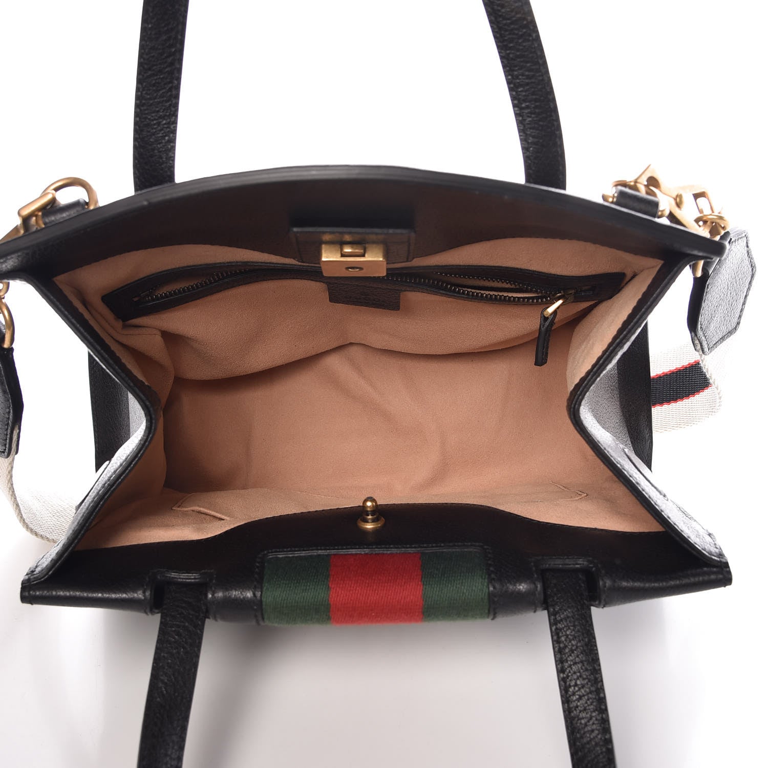 Gucci Grained Calfskin Web Crystal Butterfly Stripe Medium Totem Top Handle Bag Black 7 of 10