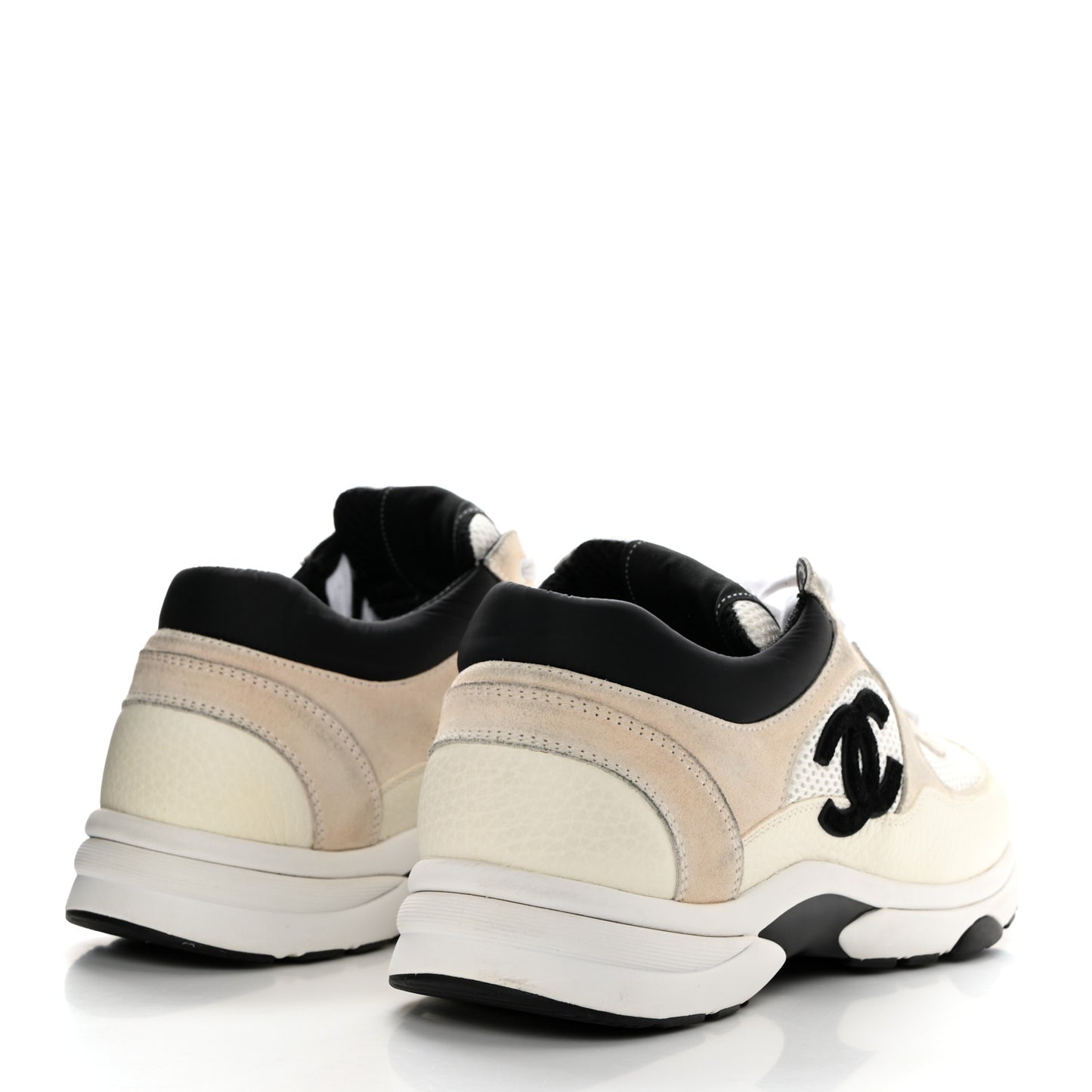 Mesh Suede Calfskin Grained Calfskin Womens CC Sneakers 41 White Black