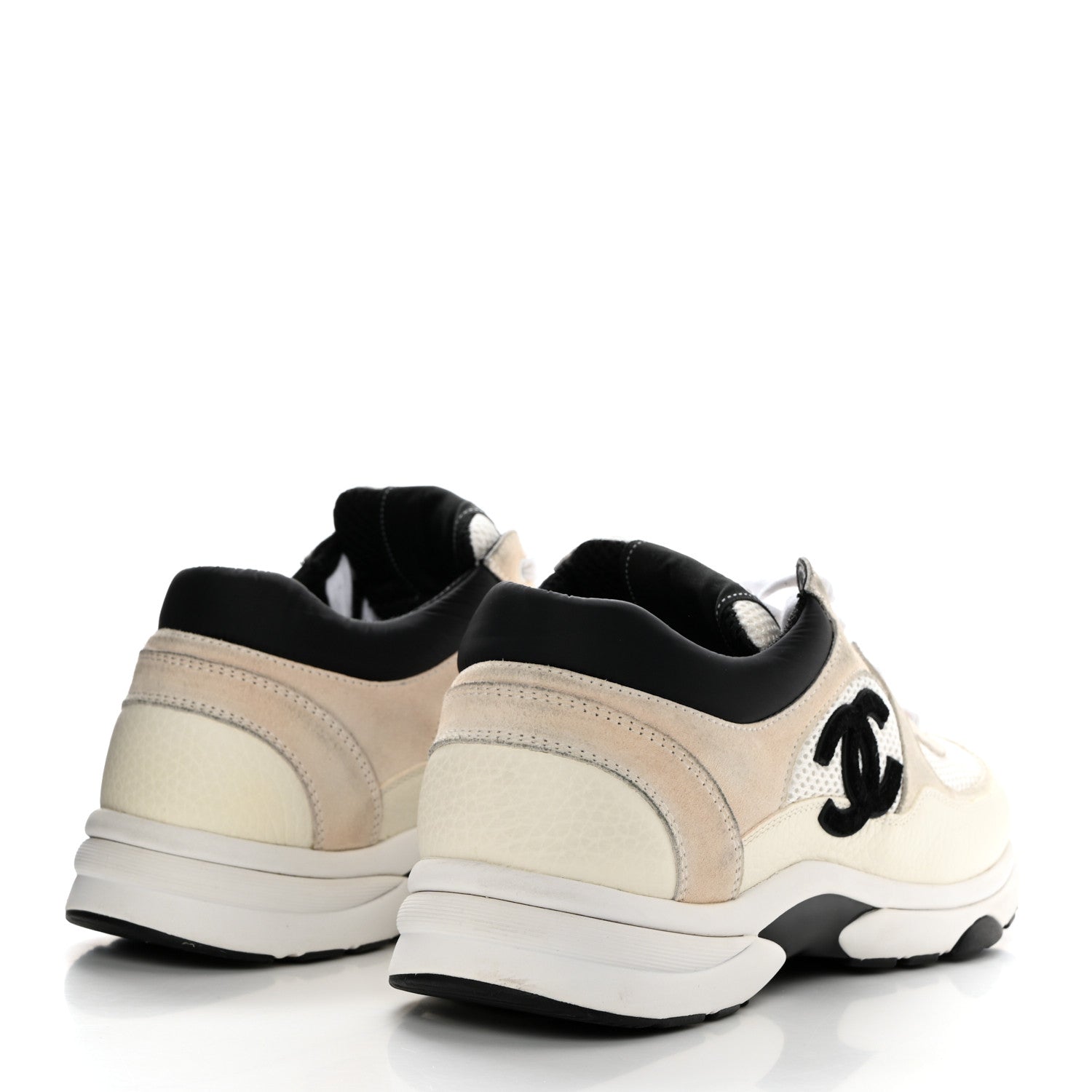 Chanel Mesh Suede Calfskin Grained Calfskin Womens CC Sneakers 41 White Black 4 of 11