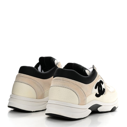 Chanel Mesh Suede Calfskin Grained Calfskin Womens CC Sneakers 41 White Black 4 of 11