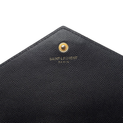 Saint Laurent Grain De Poudre Matelasse Chevron Monogram Chain Wallet Black 6 of 15