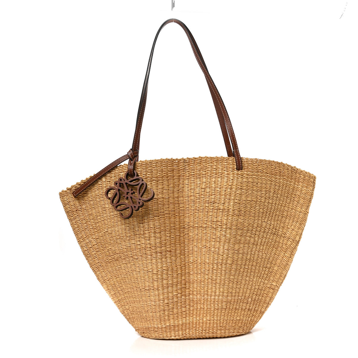 Loewe Raffia Calfskin Shell Basket Tote Natural Pecan 1 of 9
