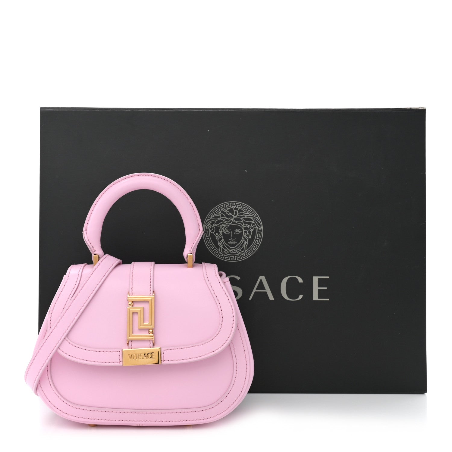 Versace Calfskin Greca Goddess Mini Top Handle Bag Pink 13 of 13