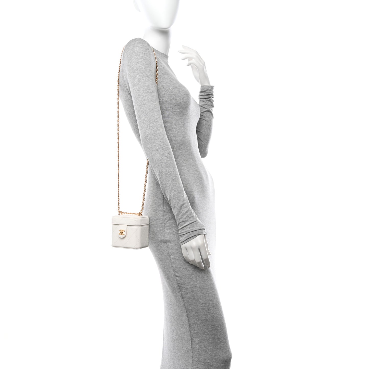 Lambskin Quilted Vanity Clutch With Chain White