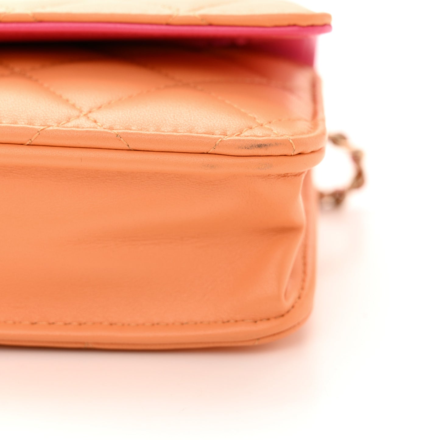 Lambskin Quilted Sunset Boulevard Wallet On Chain WOC Orange Coral