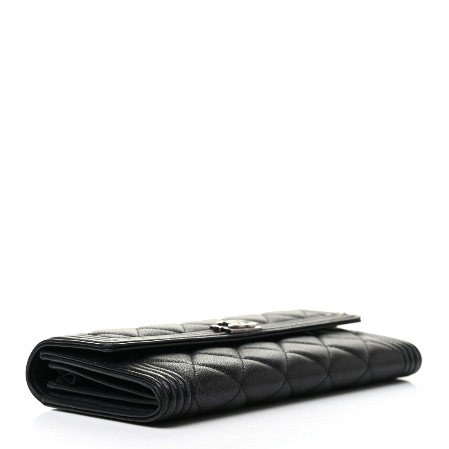 Chanel Calfskin Quilted Large Boy Gusset Flap Wallet Black 4 of 10
