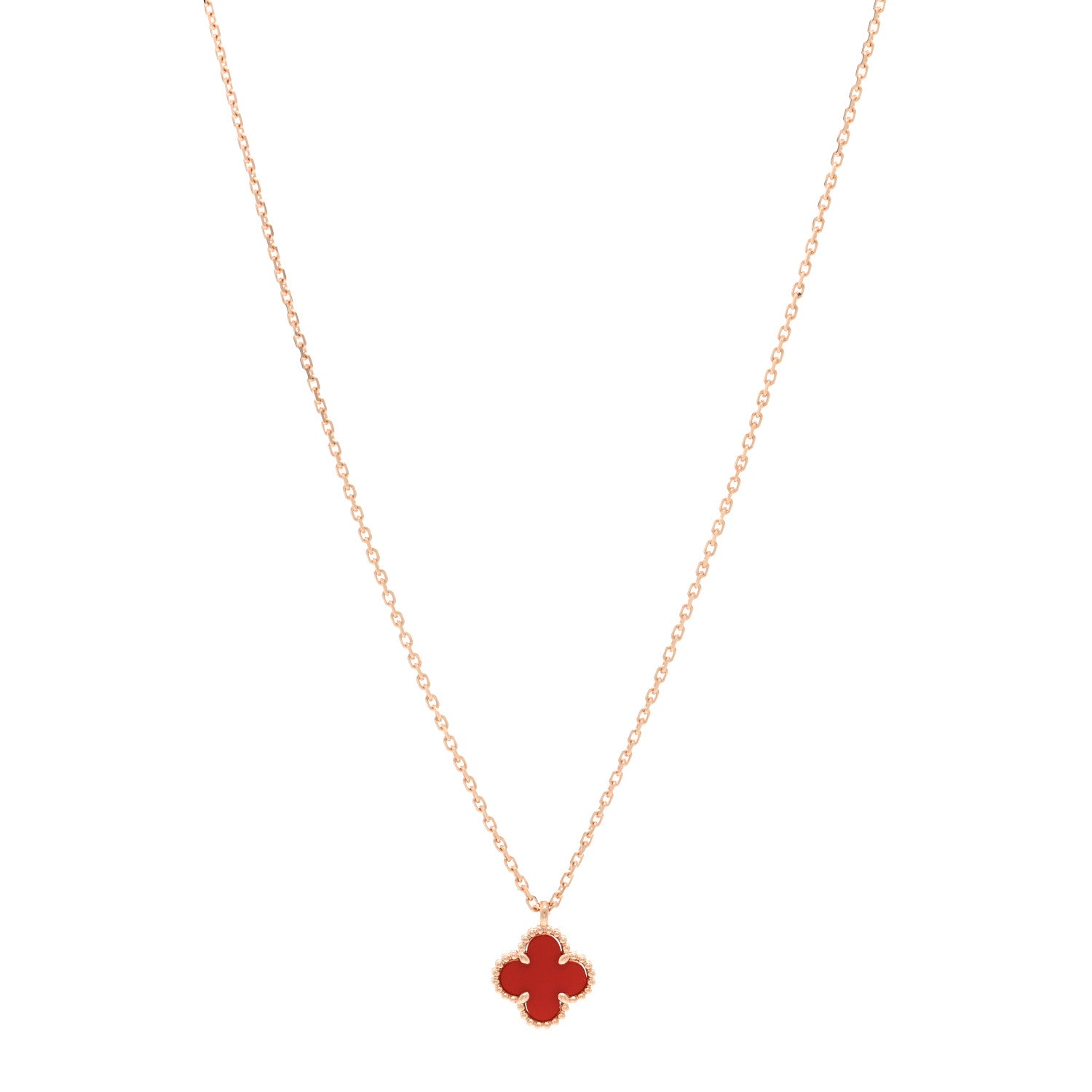 Van Cleef & Arpels 18K Rose Gold Carnelian Sweet Alhambra Pendant Necklace 1 of 6