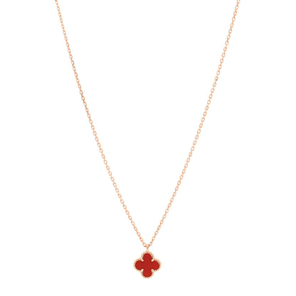 Van Cleef & Arpels 18K Rose Gold Carnelian Sweet Alhambra Pendant Necklace 1 of 6
