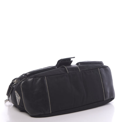 Prada Soft Calfskin Nylon Buckle Shoulder Bag Black 4 of 15