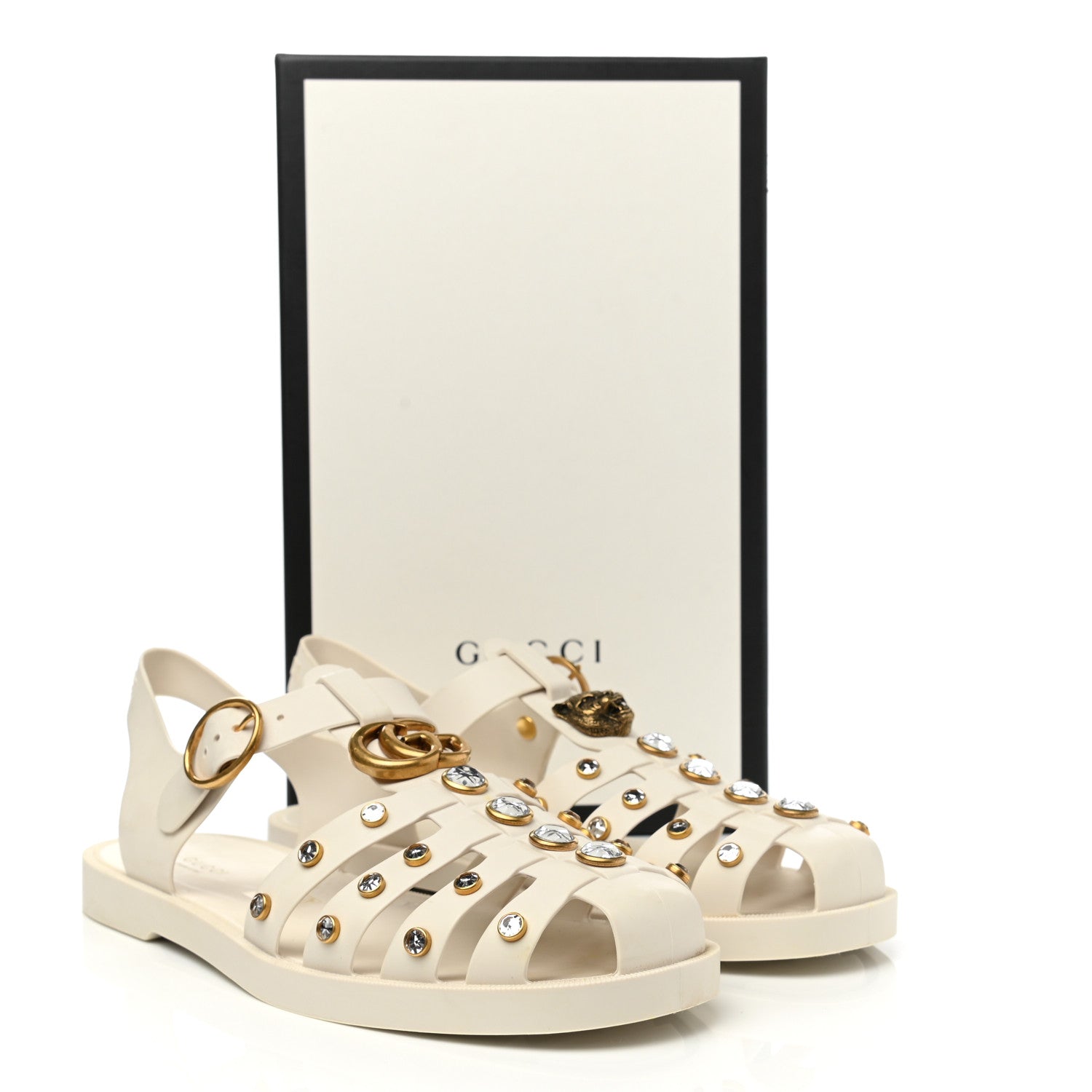 Gucci Rubber Crystal Womens Buckle Strap Sandals 41 White 8 of 8