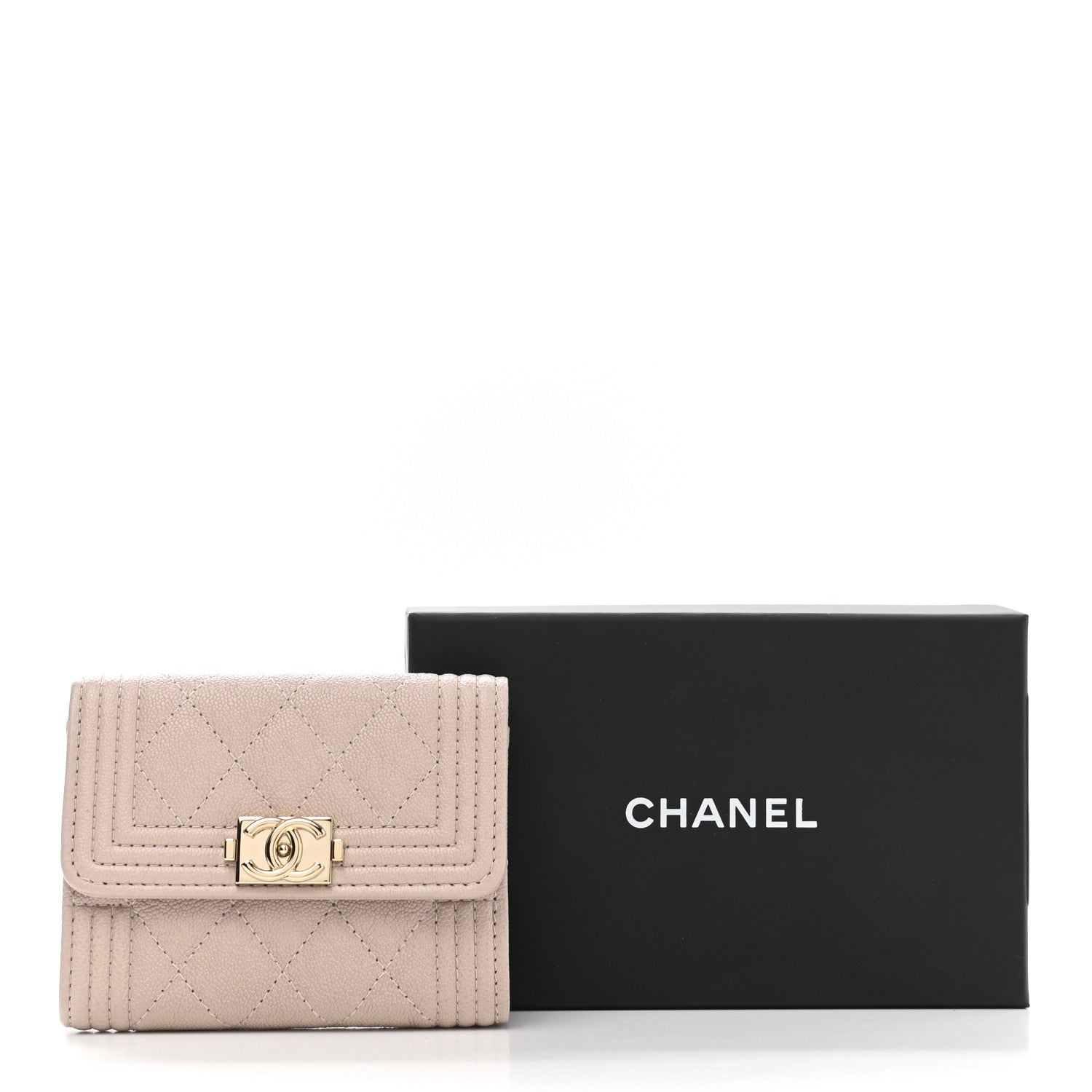 Chanel Caviar Quilted Boy Card Holder Wallet Beige 9 of 9
