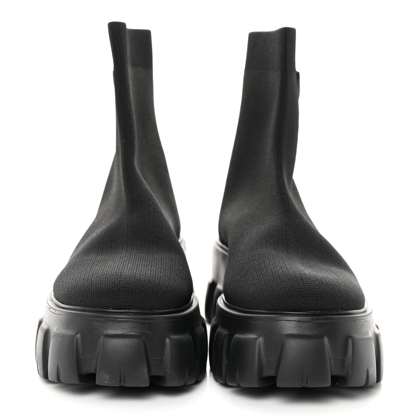 Knit Rubber Triangle Logo Monolith 55mm Ankle Boots 38 Black