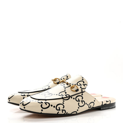 Gucci Azalea Calfskin GG Monogram Bi-Color Debossed Womens Princetown Slippers 40 Mystic White Black 3 of 9
